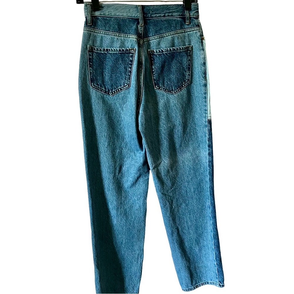 PACSUN Eco Two-Tone Patchwork Blue High Waisted Straight Leg Jeans - Picture 5 of 13